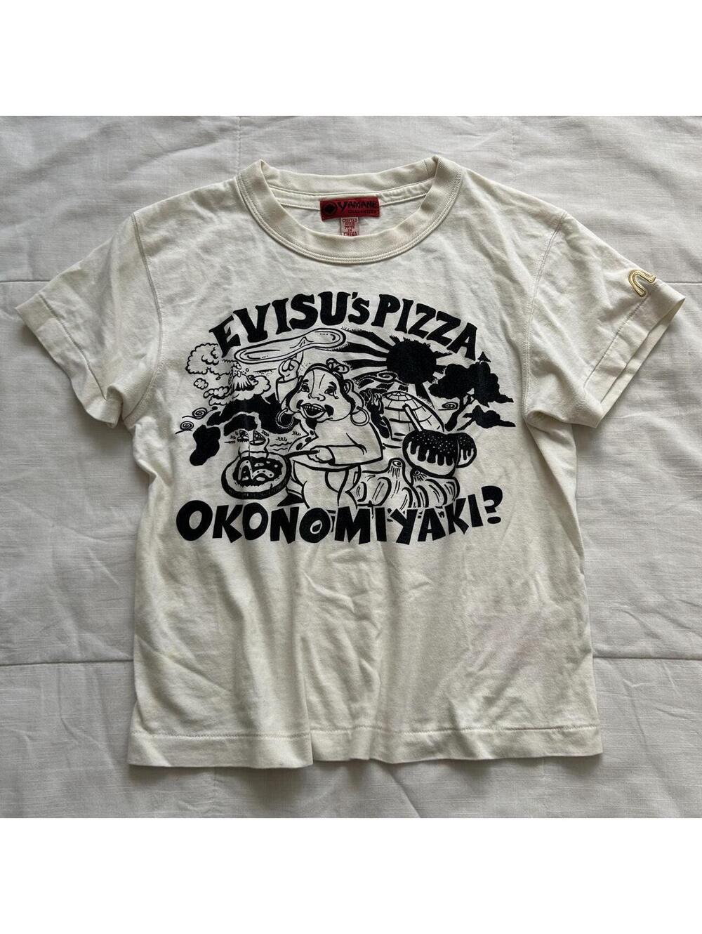Yamane Cream Evisu Pizza Okonomiyaki Graphic T Shirt Size 34 Back Logo